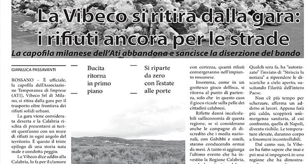 Come anticipato nell'edizione del 29 marzo de "L'Eco dello Jonio", salta il bando rifiuti