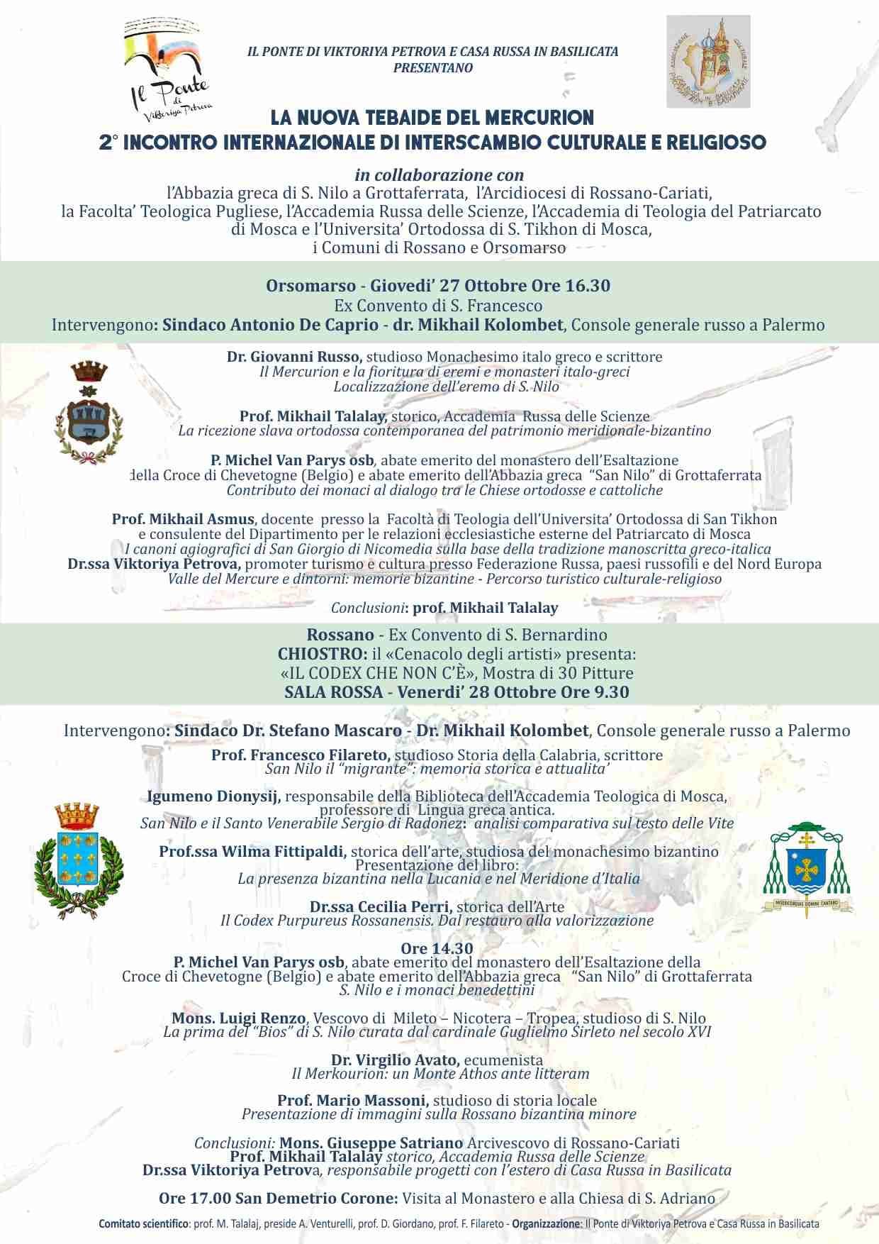 Cultura,a Rossano venerdì 28 ottobre congresso internazionale culturale e religioso