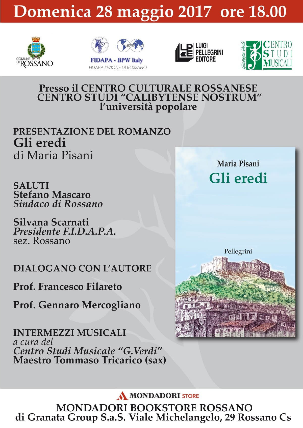 Domenica 28 maggio presentazione del romanzo "Gli Eredi" della rossanese Maria Pisani