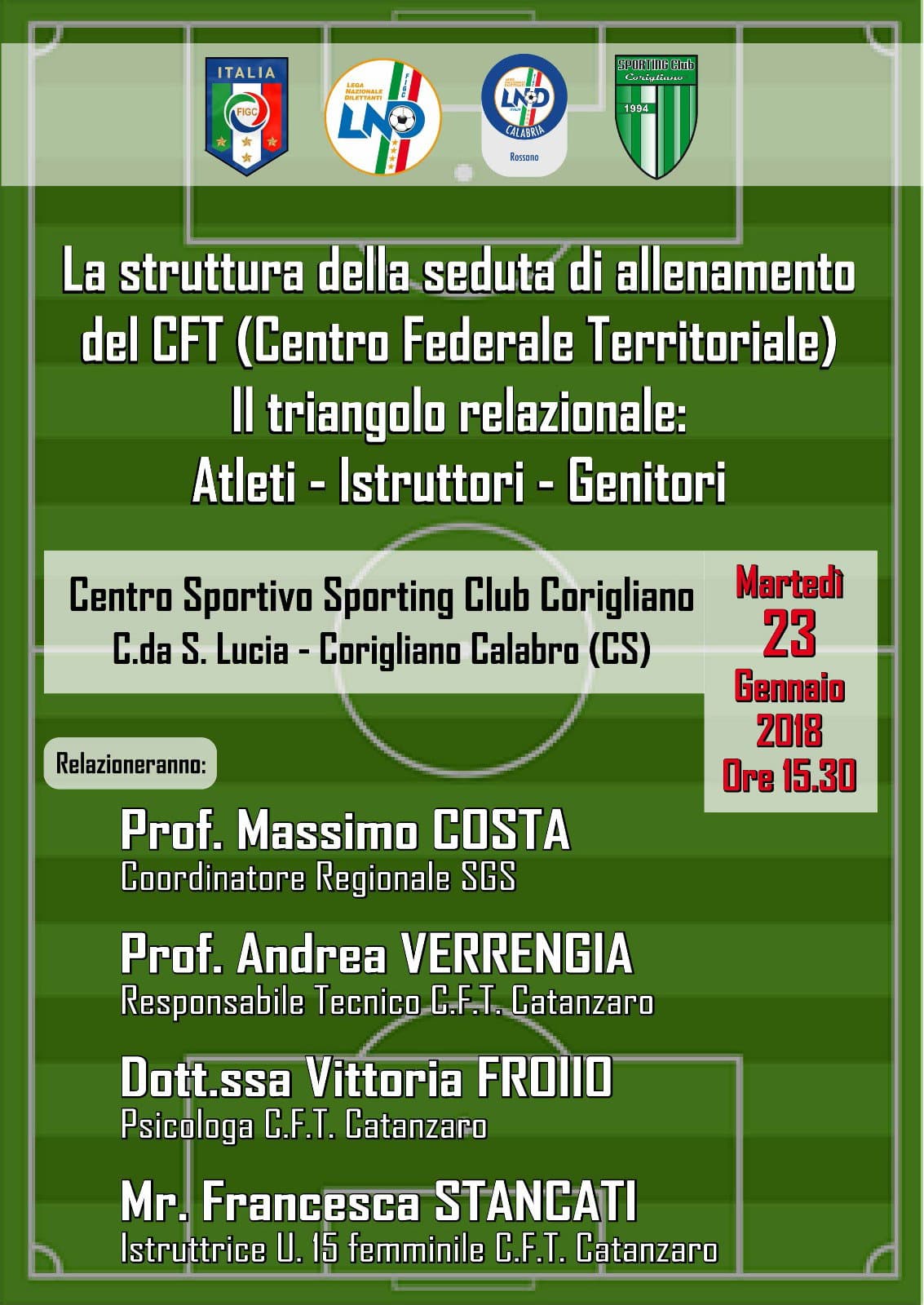 Corigliano, Sporting Club: convegno struttura seduta allenamento Cft