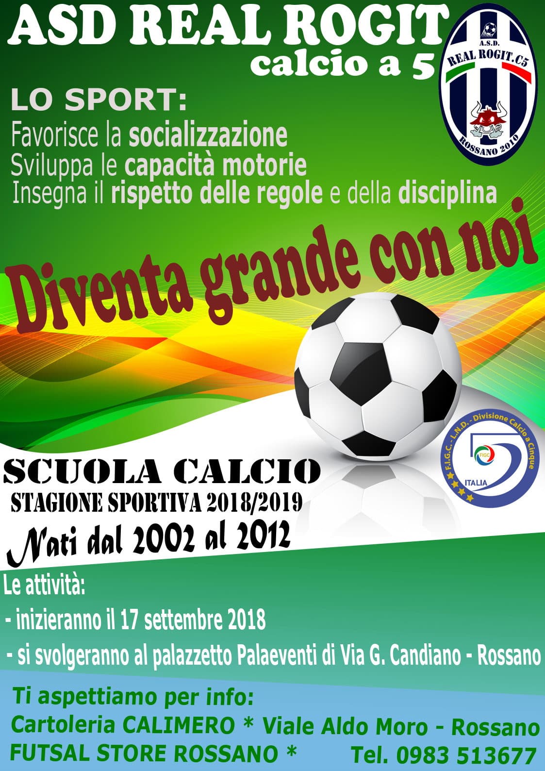 Il progetto Futsal School Real Rogit C5 è pronto a partire
