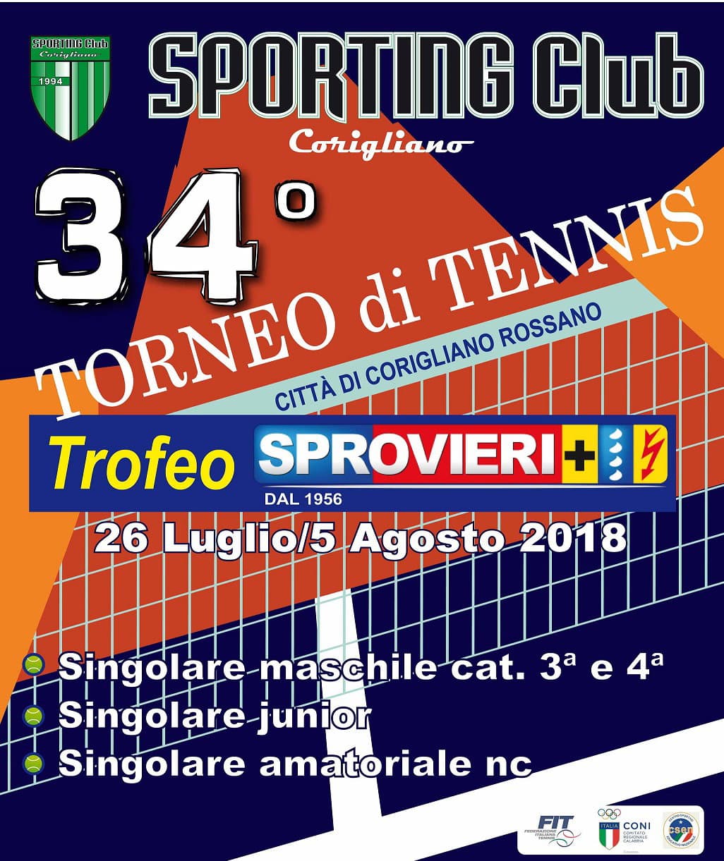 Corigliano: al via il 34° Torneo di tennis "Città di Corigliano-Rossano"