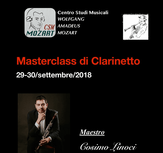 Oggi 29 e domani 30, il Centro Studi Musicali Mozart presenta a Rossano la masterclass di clarinetto del maestro Linoci