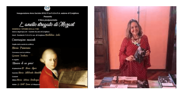 Corigliano,oggi 7 ottobre Castello Ducale, "L'anello stregato di Mozart" della scrittrice Maria Primerano