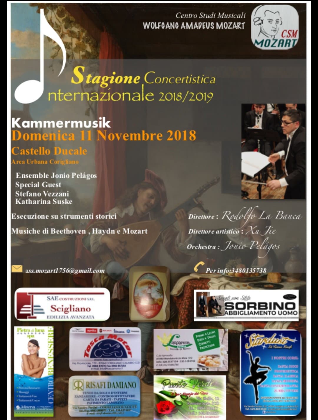 Stagione Concertistica Internazionale '18/'19, CSM Mozart: domenica 11 nel Castello Ducale,  Kammermusik