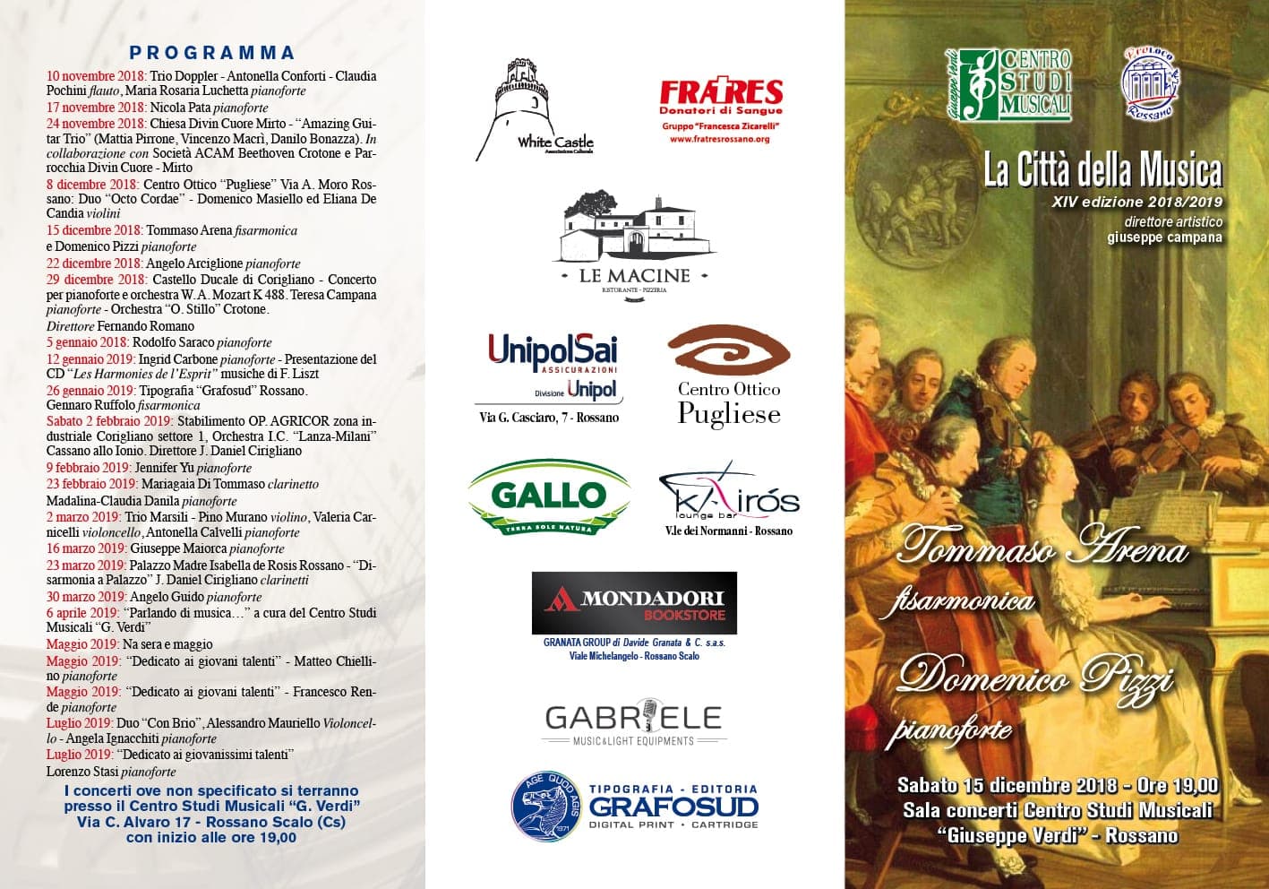 Rossano, concerto per fisarmonica e pianoforte a "La Città della Musica"