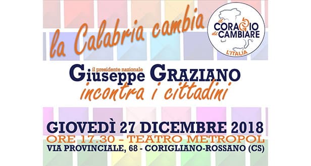 Corigliano-Rossano, giovedì 27 Giuseppe Graziano incontra i cittadini