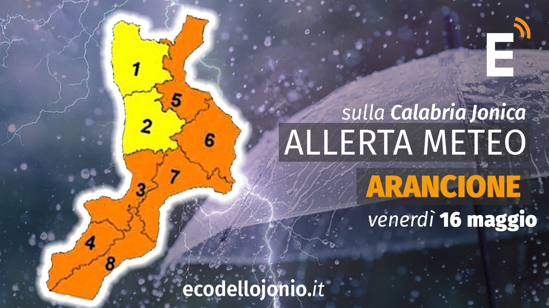 Diramata per domani l'allerta meteo arancione sui territori dell'alto e basso Jonio
