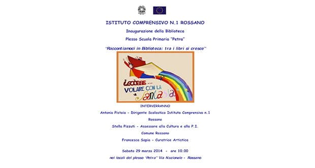 Rossano, sabato 29 inaugurazione della biblioteca scuola primaria "Petra"