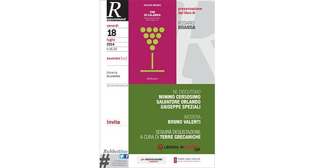 Venerdì 18 luglio a Soverato presentazione del libro "Vini di Calabria" di Branda