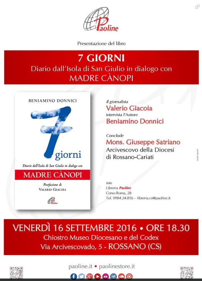 Rossano, domani nel chiostro del Museo diocesano e del Codex, presentazione del libro di Beniamino Donnici