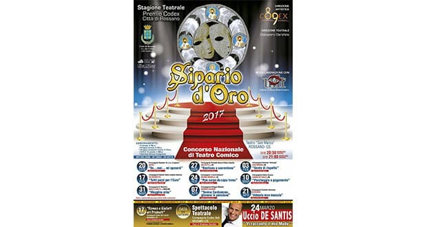 Teatro, Sipario d'Oro 2017. Il14 gennaio presentazione del cartellone