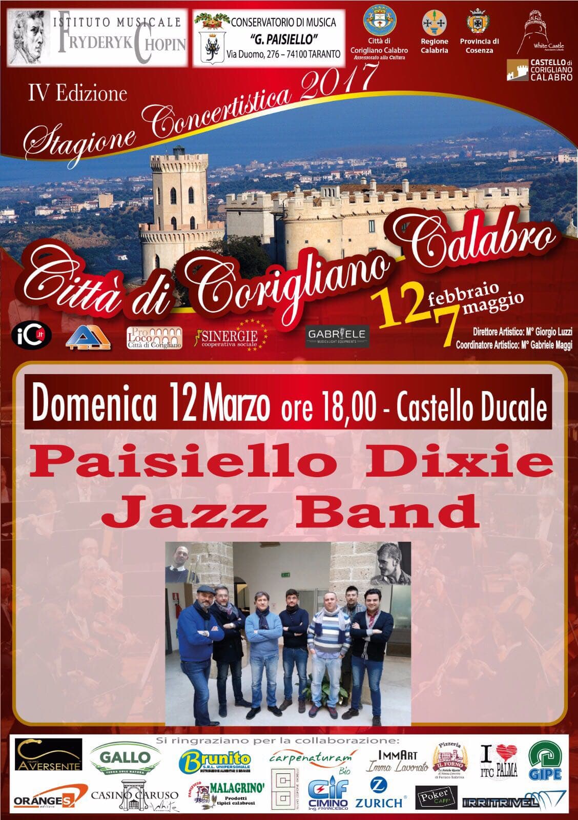 Corigliano,domenica 12 marzo ore 18 concerto al Castello Ducale