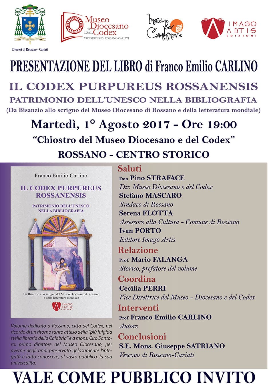 Rossano: martedì 1 agosto chiostro San Bernardino, il libro del prof. Emilio Carlino