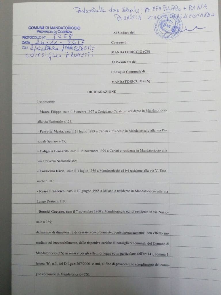 ESCLUSIVA - Mandatoriccio, cade la giunta