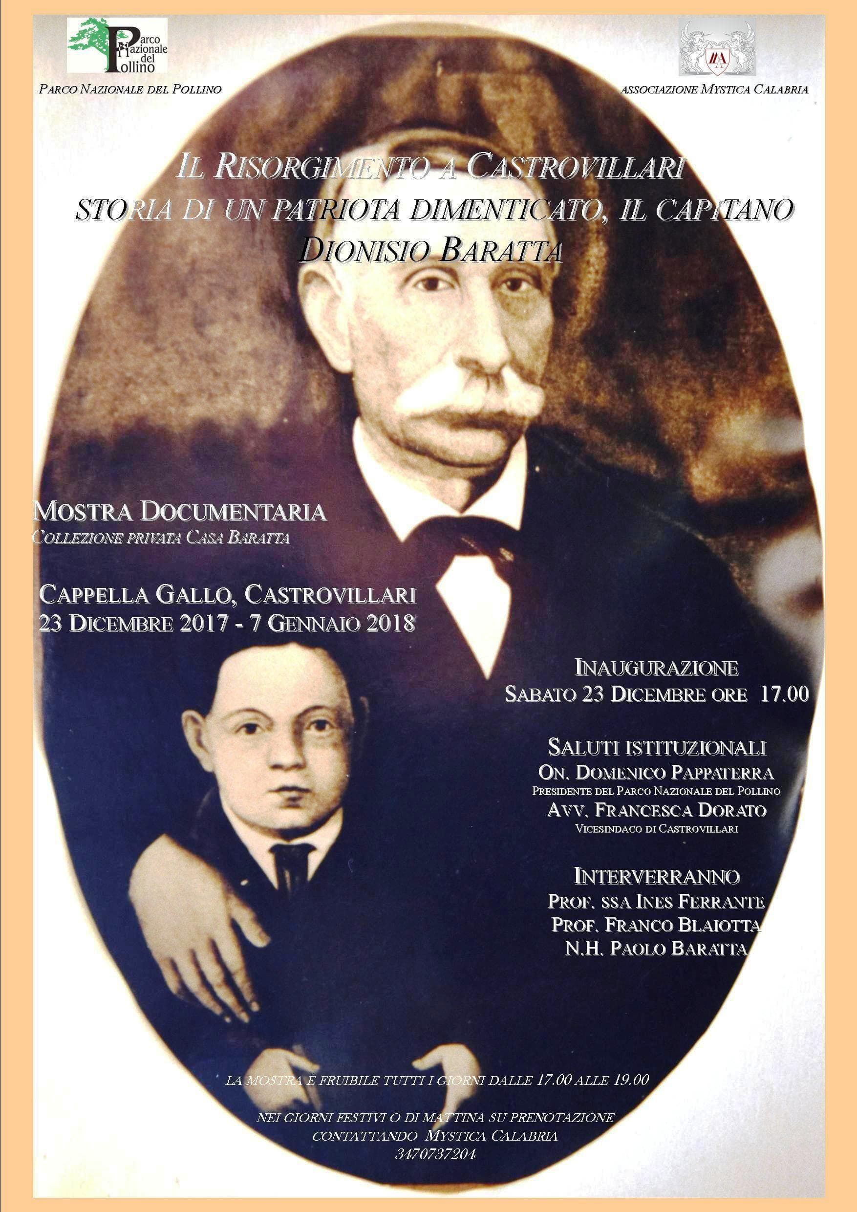 Castrovillari: sabato 23 mostra documentaria sul Risorgimento a Castrovillari e il capitano Dionisio Baratta