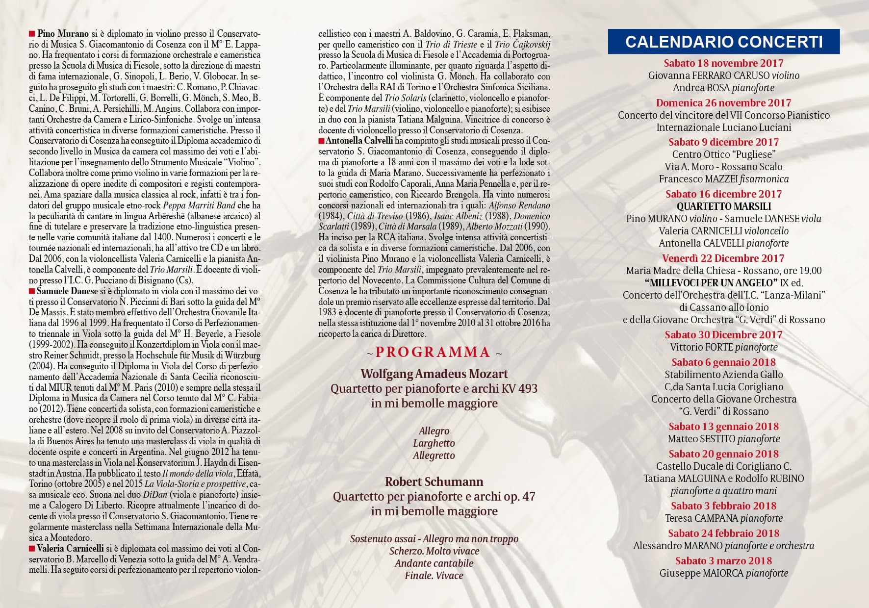 Rossano, Città della musica: il 16 arriva il Quartetto Marsili
