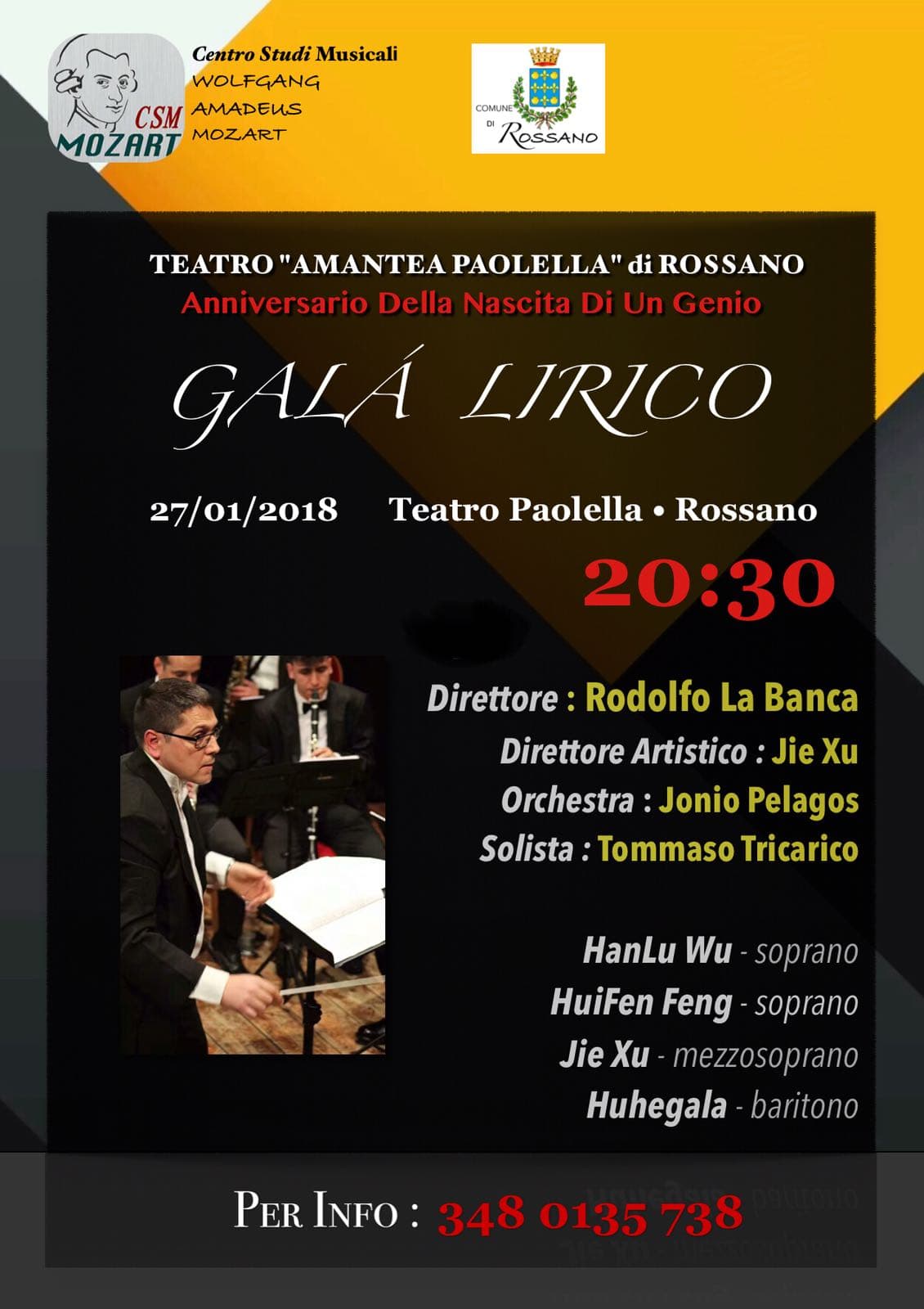 Rossano, il 27 al Teatro Paolella, il Galà Lirico per celebrare l'anniversario nascita di Mozart