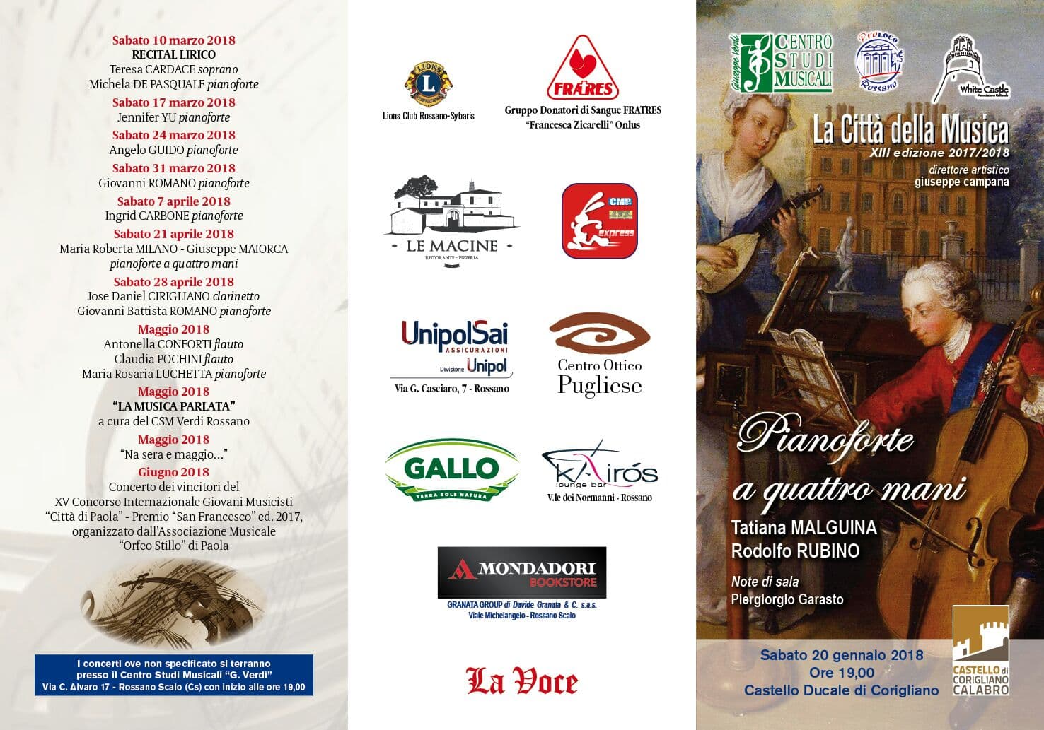 Corigliano, sabato 20, la Città della Musica al Castello Ducale