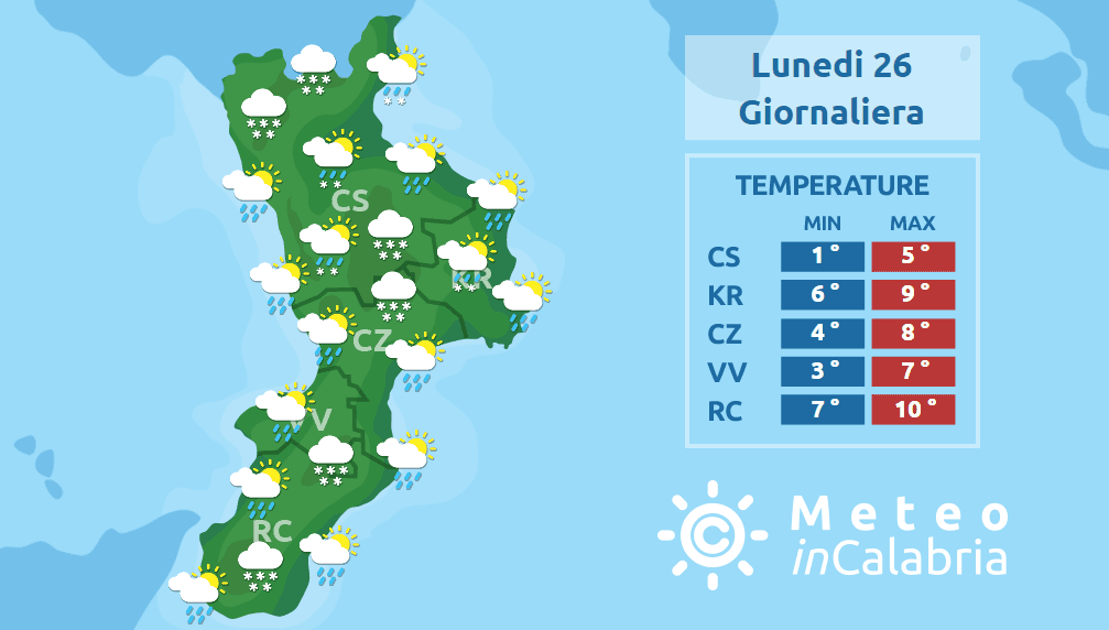 Maltempo: neve in Sila e oggi probabilmente anche a quote basse