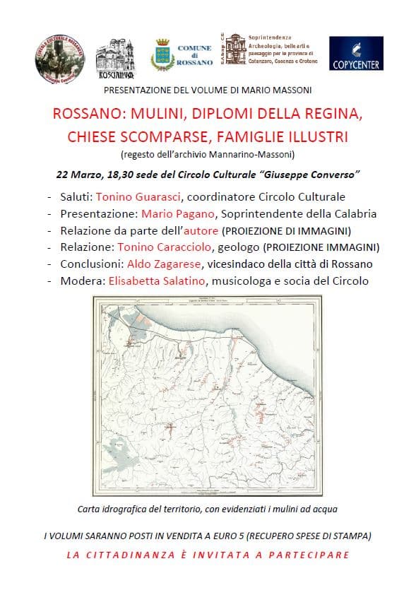 Rossano: il 22, Circolo Culturale l'ultimo libro del prof. Massoni