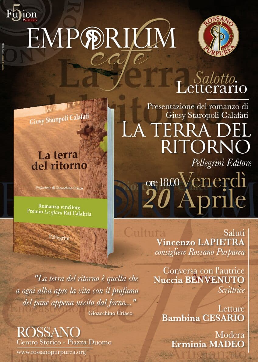 Rossano Purpurea: venerdì 20, il libro"La Terra del Ritorno", di Giusy Staropoli Calafati