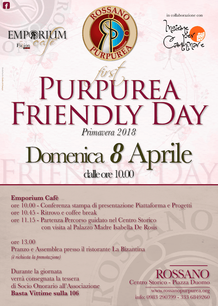 Domenica 8, il Friendly Day di Rossano Purpurea. Primo compleanno in amicizia e condivisione