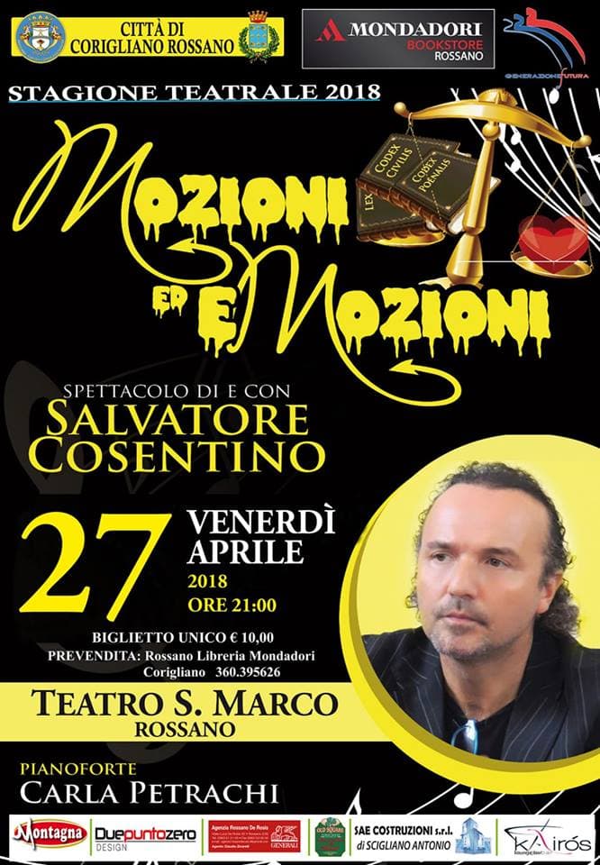 Corigliano Rossano: domani venerdì 27, Mozioni ed Emozioni di Salvatore Cosentino
