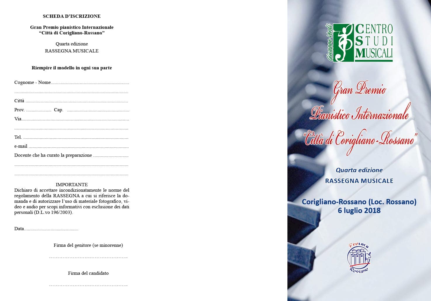 Iscrizioni aperte per il Gran Premio Pianistico Internazionale città Corigliano Rossano
