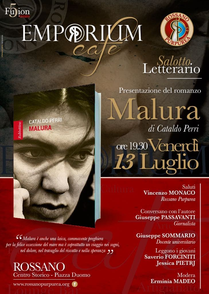 Rossano Purpurea, Emporium Cafè: il 13 Cataldo Perri presenta il libro "Malura"