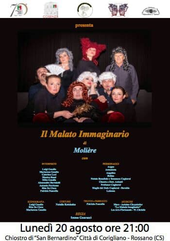 Quadrato in Scena: lunedì 20 a Rossano "Il malato immaginario" di Molière