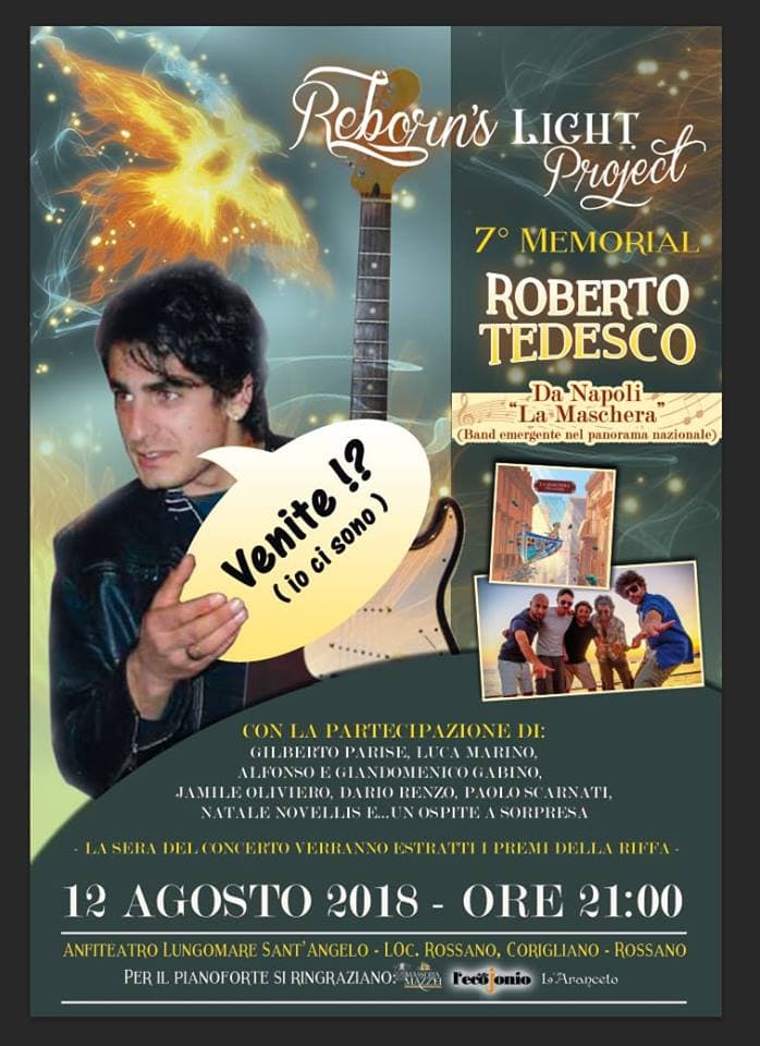 Rossano: il 12 agosto "Reborn's Light Project" 7° Memorial Roberto Tedesco