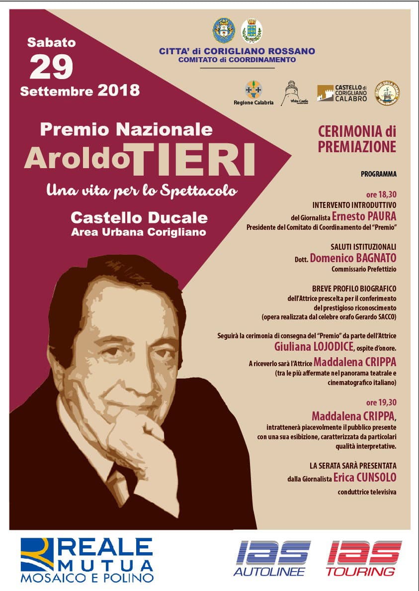 Il IV Premio TIERI MADDALENA CRIPPA. La cerimonia sabato 29 castello Compagna di Corigliano