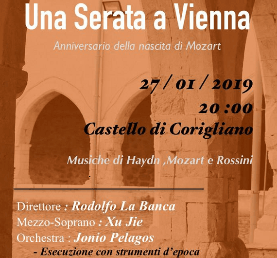 Corigliano, il 27 nel Castello Ducale "Una serata a Vienna" organizzato dal Centro Studi Musicali “Wolfgang Amadeus Mozart”