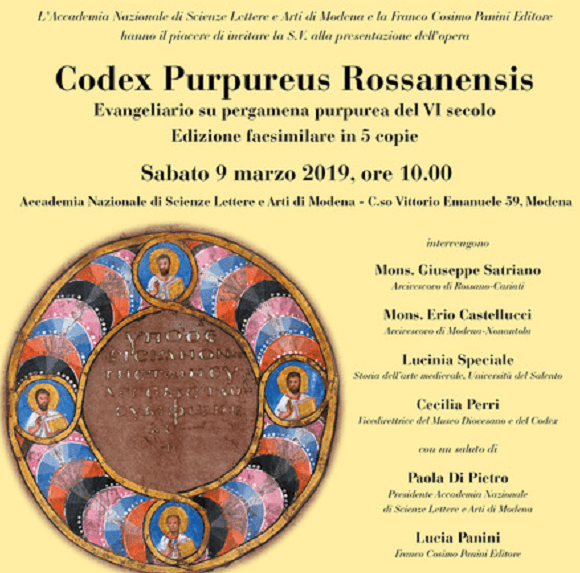 Il 9 marzo a Modena presentazione edizione facsimilare del Codex Purpureus Rossanensis