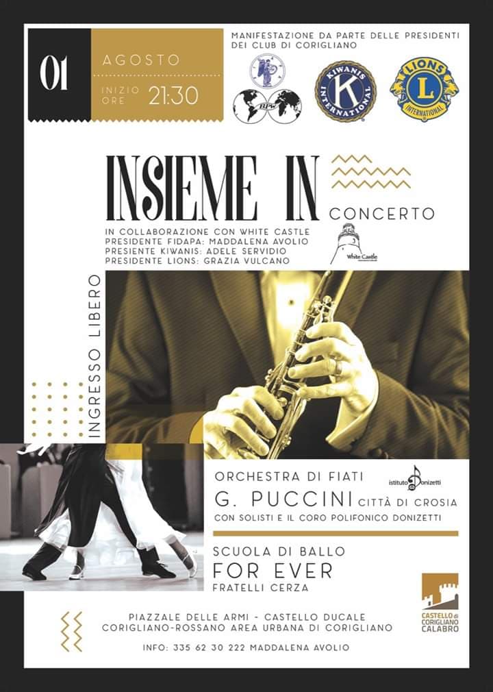 Giovedì 1 agosto, Castello ducale di Corigliano il gran concerto "Insieme IN"dell'orchestra di fiati "Giacomo Puccini"
