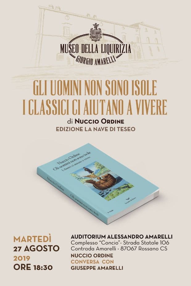 Domani martedì 27, Auditorium Amarelli, presentazione del libro di Nuccio Ordine