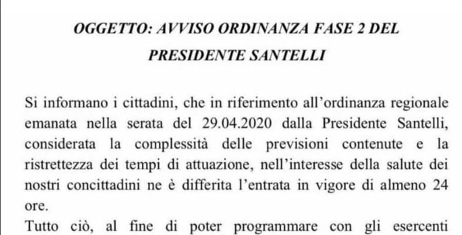 Santelli: "il ritiro dell'ordinanza è una fake news. Domani la Calabria riapre". Governo permettendo