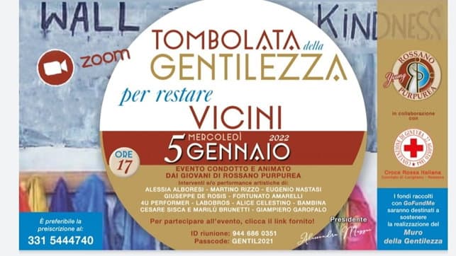Tombolata per restare vicini e sostenere il muro della gentilezza