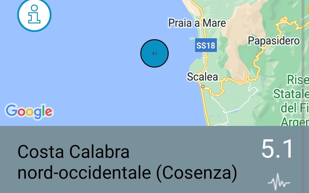 Terremoto Magnitudo 5.1 a Praia a Mare avvertito in tutta la Calabria e la Basilicata