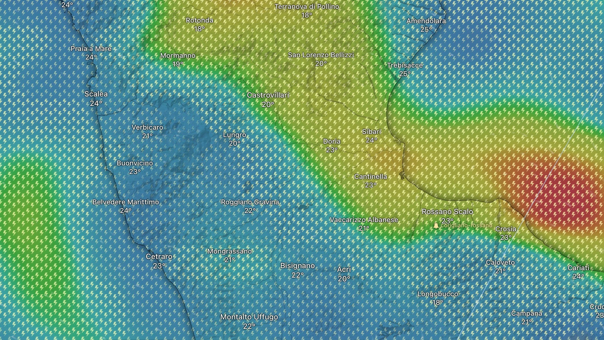 Stop afa nella Sibaritide ma arrivano temporali e (forse) grandine