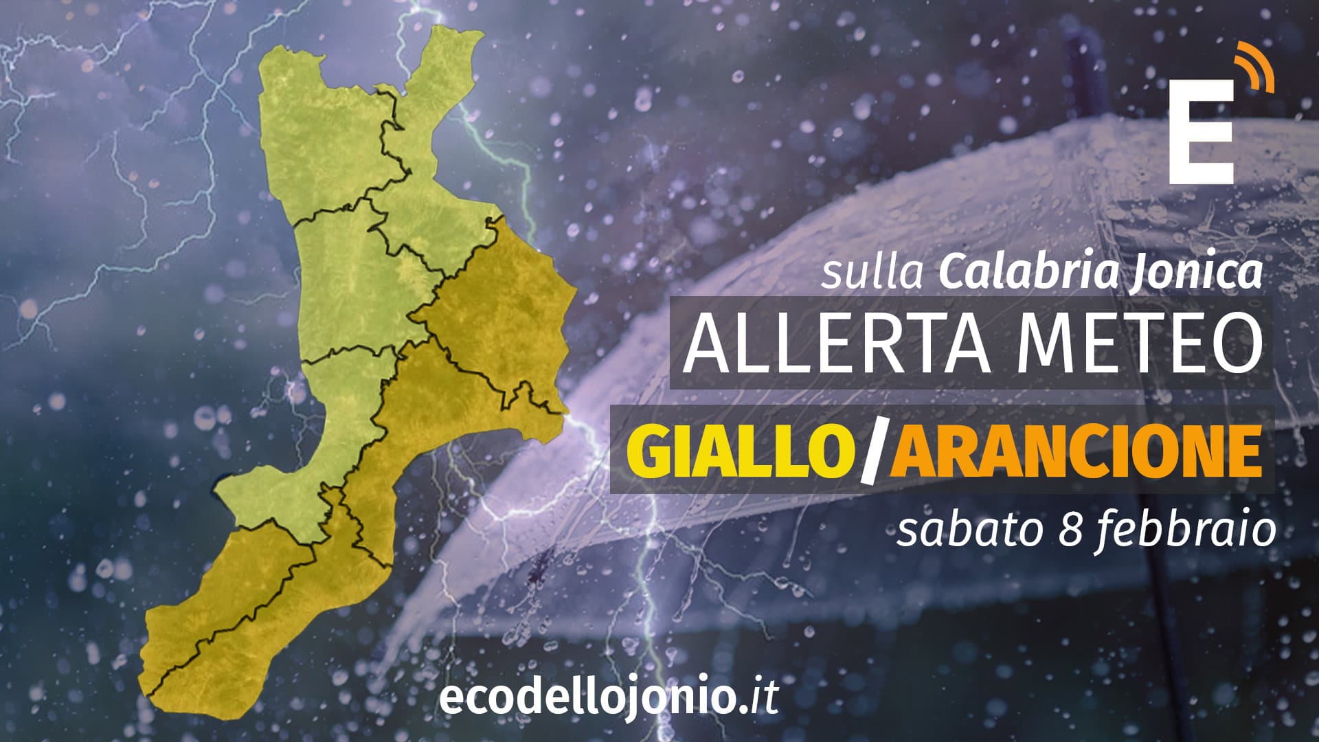 Scatta per domani l'allerta meto arancione su tutto il basso Jonio