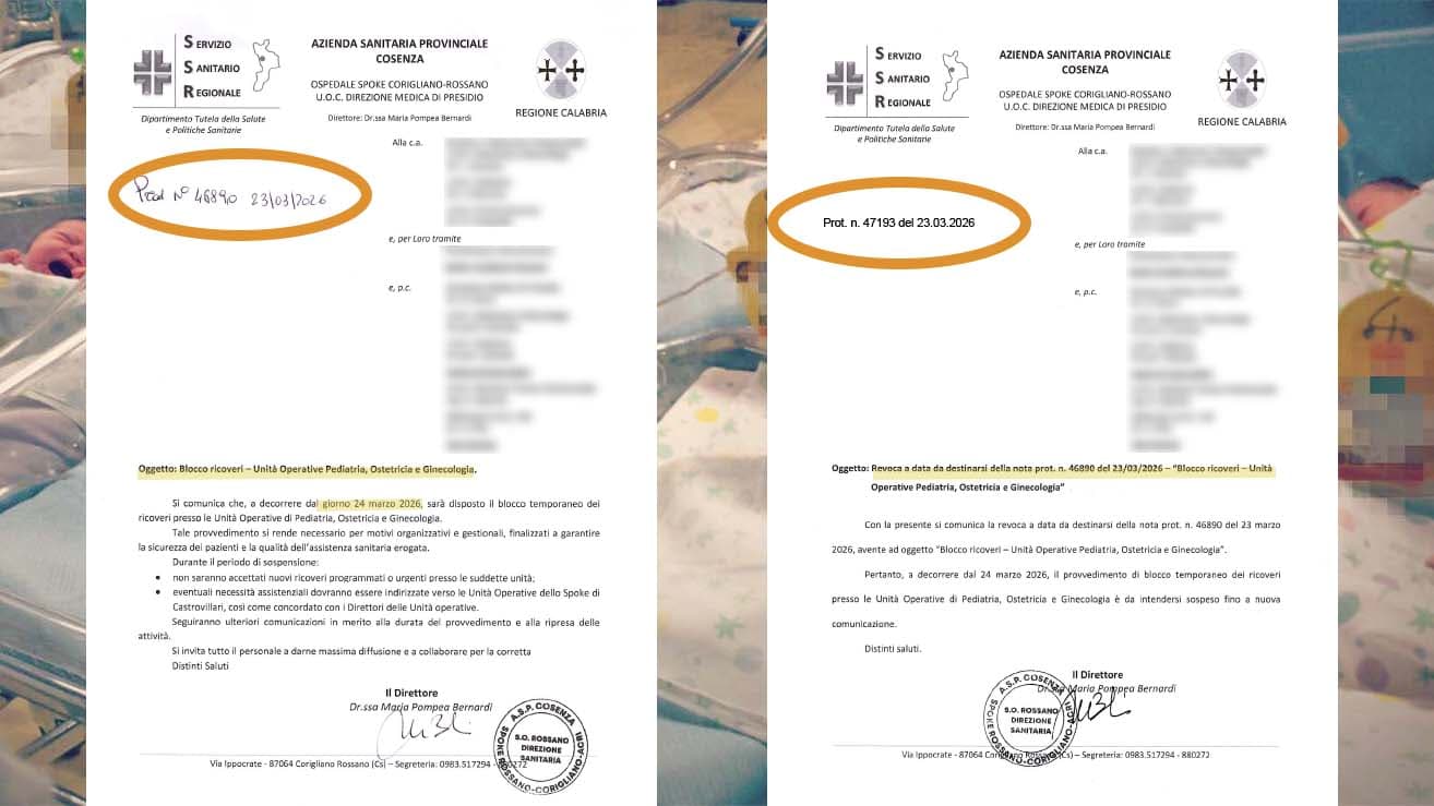 Caos totale allo spoke di Corigliano-Rossano: trasferimenti di reparti ordinati e revocati in poche ore
